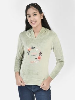 CRIMSOUNE CLUB - Girls Olive Printed Hooded Sweatshirt