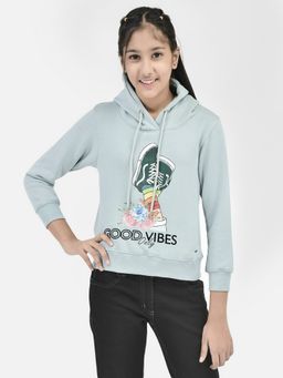 CRIMSOUNE CLUB - Girls Blue Printed Hooded Sweatshirt