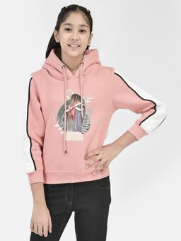 CRIMSOUNE CLUB - Girls Pink Printed Hooded Sweatshirt