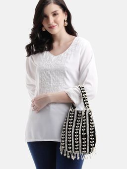 Fabbhue - Women Black Hand Embroidery Hand Potli