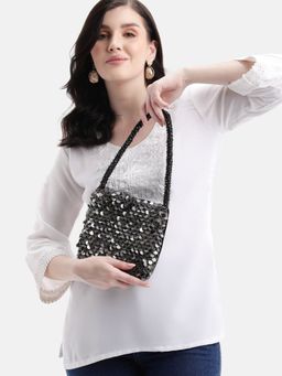 Fabbhue - Women Black Hand Embroidery Handbag