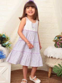 Nautinati - Girls Lavender Floral Sleeveless Round Neck Knee Length Dress