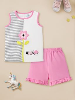 Nautinati - Girls Pink Round Neck Sleeveless Straight Top with Shorts (Set of 2)