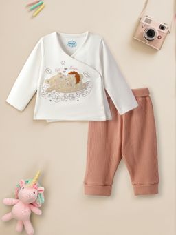 Nautinati - Off White Embroidered Asymmetric Casual Top with Joggers (Set of 2)