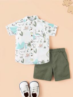 Nautinati - Boys White Printed Shirt with Shorts (Set of 2)