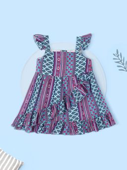 Nautinati - Girls Multi-Color Ethnic Motif Printed Layered A-Line Mini Dress