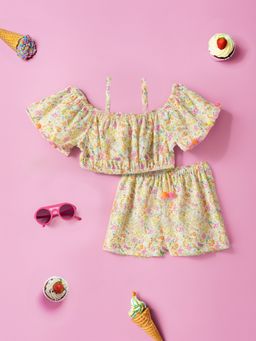 Nautinati - Girls Multi-Color Floral Print Crop Top with Shorts (Set of 2)