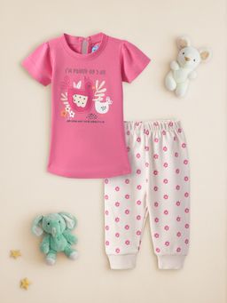 Nautinati - Pink Printed Round Neck Casual Top with Joggers (Set of 2)