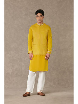 Masaba - Corn Yellow Tissue Nehru Jacket with Kurta and Pant (Set of 3)