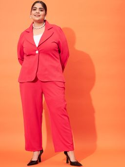 AAREIN - Ample Red Polyester Notched Lapel Blazer with Trouser (Set of 2)