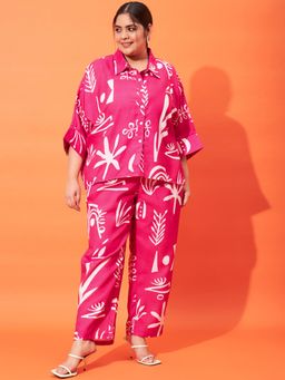 AAREIN - Ample Printed Linen Collar Neck Shirt with Trouser (Set of 2)