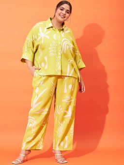 AAREIN - Ample Printed Linen Collar Neck Shirt with Trouser (Set of 2)