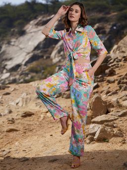 AAREIN - Women Multi-Color Floral Printed Front Knot Co-Ord (Set of 2)