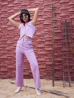 AAREIN - Lavender V-Neck Denim Top with Trouser (Set of 2)