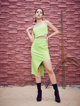 AAREIN - Green Pure Cotton Denim Crop Top with Skirt (Set of 2)