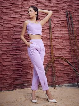 AAREIN - Lavender Pure Cotton Denim Crop Top with Trouser (Set of 2)
