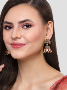 Karatcart - Gold Plated Peacock Design Maroon Jhumki Earrings for Women