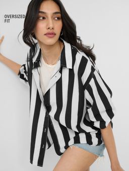 The Souled Store - Originals Stipes Black White Women's Boyfriend Shirt