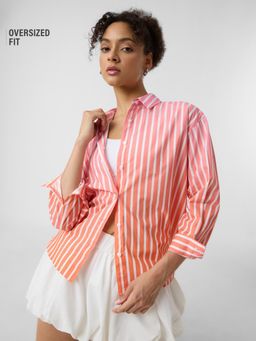 The Souled Store - Originals Stripes Peach Women's Boyfriend Shirt