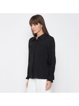 Madame - Nylon Blend Heart Embellished Buttoned Black Shirt