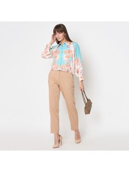 Madame - Floral Print Colorblock Blue Shirt