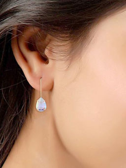 Accessher - Gold Plated Tear Drop Dangle Design Embellished with White Colour Stone Earrings