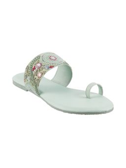 Metro - Womens Green Flat ChappalsMetro Embroidered Green Flats