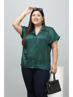 PURYS PLUS - Green Cuban Collar Satin Shirt