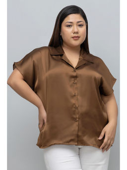PURYS PLUS - Brown Solid Satin Shirt