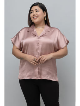 PURYS PLUS - Pink Solid Satin Shirt
