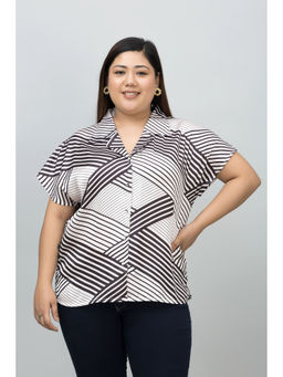 PURYS PLUS - White Cuban Collar Satin Shirt