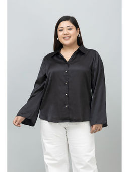 PURYS PLUS - Black Formal Satin Shirt