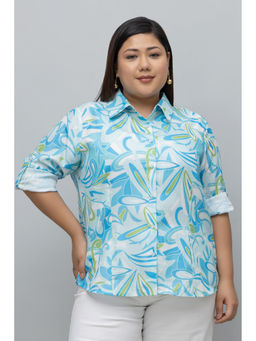 PURYS PLUS - Turquoise Abstract Print Shirt