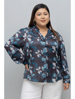 PURYS PLUS - Black Floral Print Satin Shirt