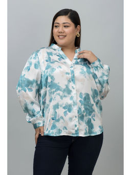 PURYS PLUS - Green Band Collar Casual Satin Shirt