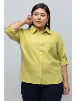 PURYS PLUS - Green Women Formal Linen Shirt