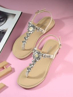 CARLO ROMANO - Cream Genuine Leather Flat Stylish Sandal