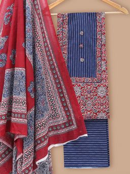 SALWAR STUDIO - Cotton Printed Blue Unstitched Dress Material (Set of 3)