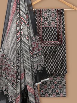 SALWAR STUDIO - Cotton Printed Black Unstitched Dress Material (Set of 3)