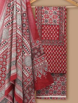 SALWAR STUDIO - Cotton Printed Maroon Unstitched Dress Material (Set of 3)