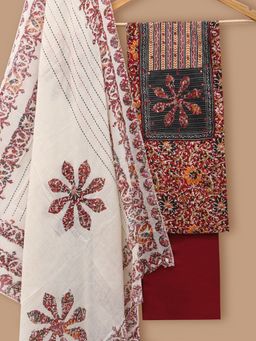 SALWAR STUDIO - Cotton Printed Maroon Unstitched Dress Material (Set of 3)