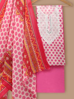 SALWAR STUDIO - Silk Embroidered Pink Unstitched Dress Material (Set of 3)