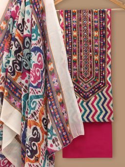 SALWAR STUDIO - Silk Printed Multicolour Unstitched Dress Material (Set of 3)