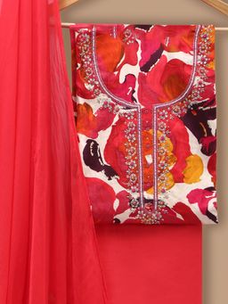 SALWAR STUDIO - Silk Embroidered Pink Unstitched Dress Material (Set of 3)