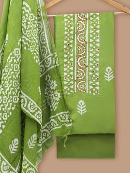SALWAR STUDIO - Cotton Blend Printed Green Unstitched Dress Material (Set of 3)