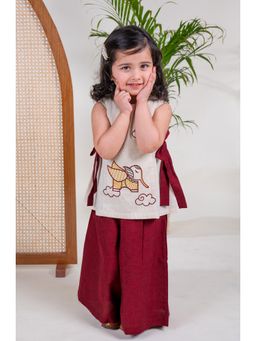 TIBER TABER - Girl Elephant Top with Culotte - Cream (Set of 2)