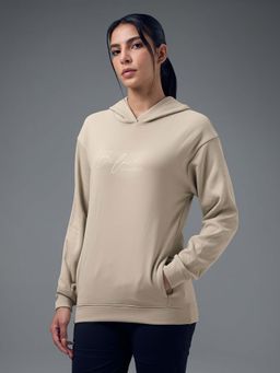 Technosport - Women Beige Slim Fit Hooded Sports Sweatshirt