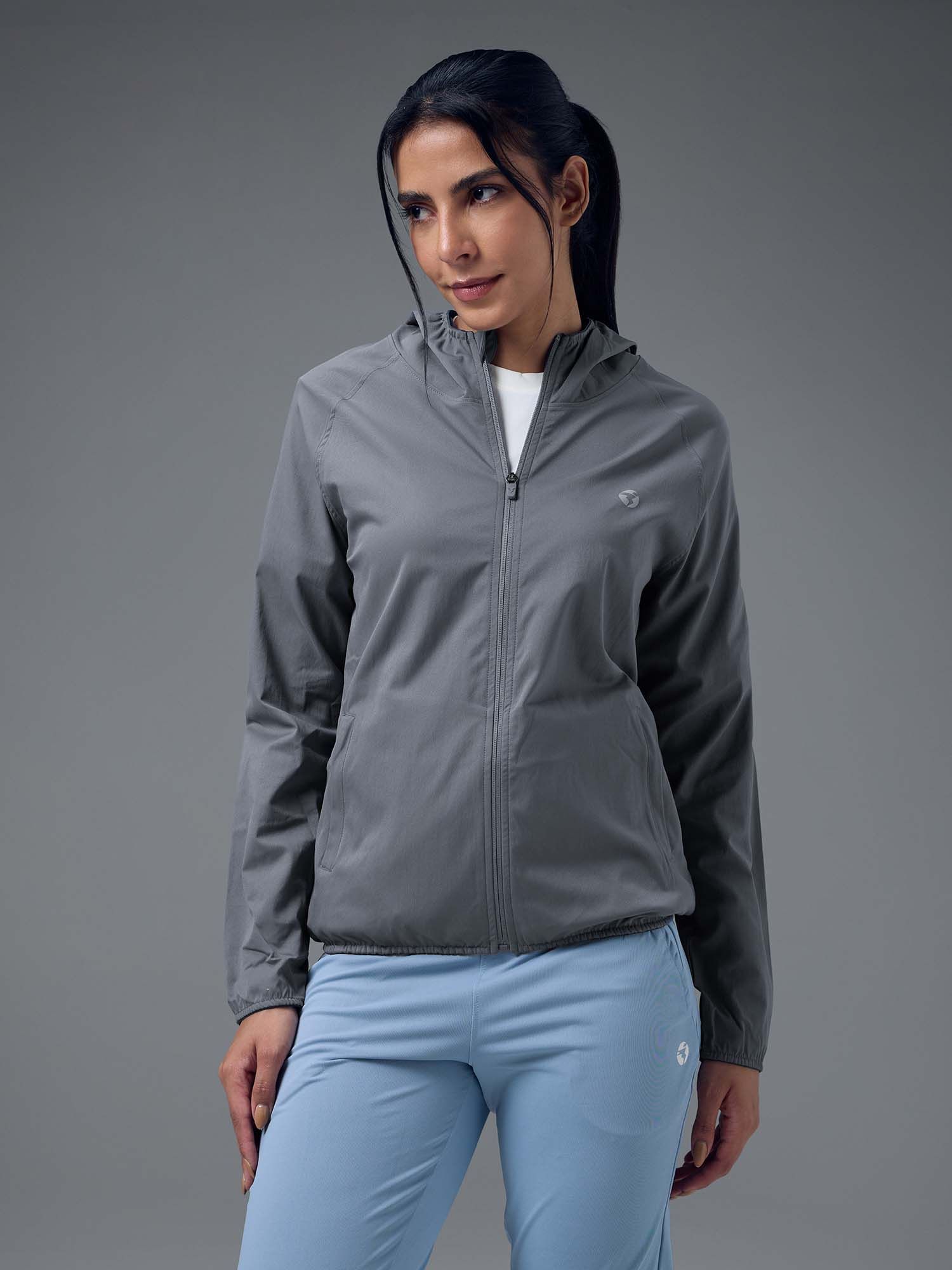 technosport Women Grey Solid Slim Fit Hooded Jacket-picture-26