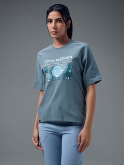 Technosport - Women Blue Graphic Printed Round Neck Sports T-Shirt