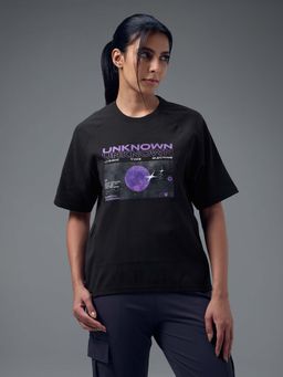 Technosport - Women Black Graphic Printed Round Neck Sports T-Shirt